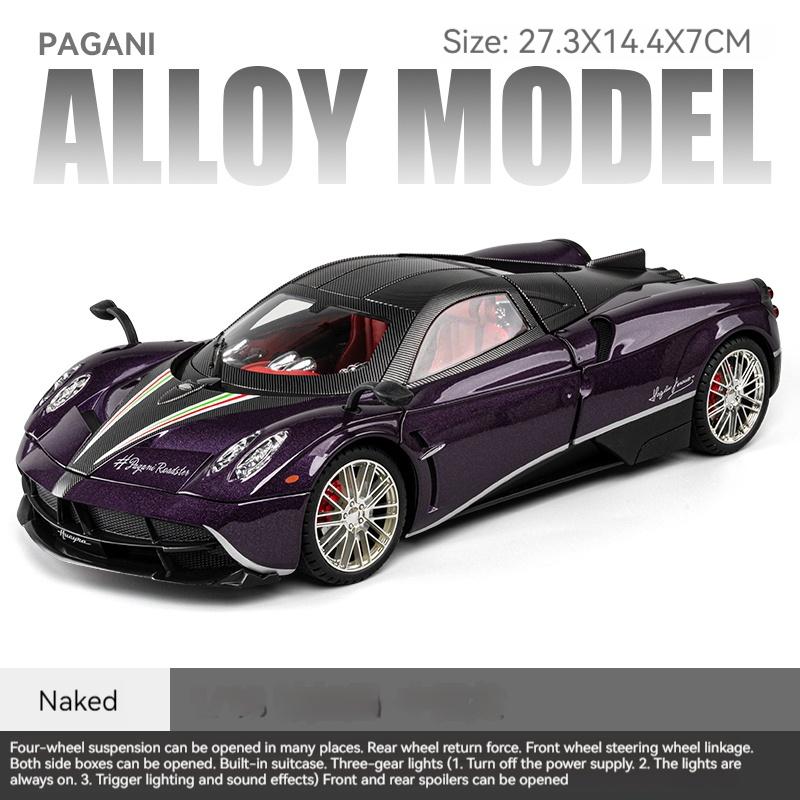 1/18 Pagani Sportwagenmodell aus Legierung, Rennwagenmodell aus Metalldruckguss, Simulation mit Ton und Licht, Pullback, Kinderspielzeug, Jungensammlung, Ornamente, Geschenk violett