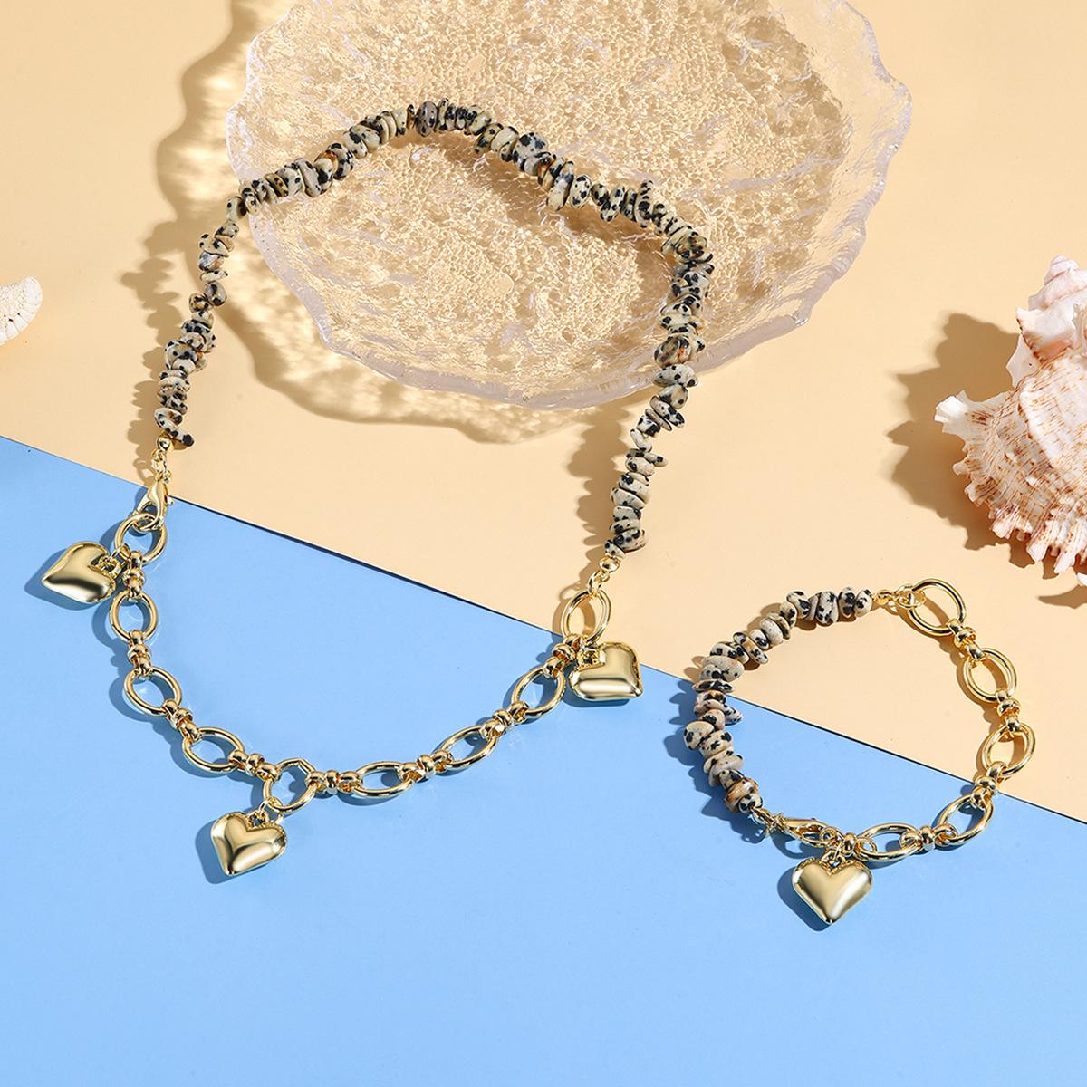 Halskette für Frauen Schmuck Geformter Anhänger Halskette Weiblich Schlichte Mode Unregelmäßiger Farbiger Stein Armband Halskette Set Elegante Halskette