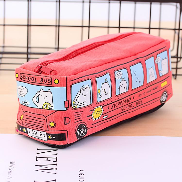 Cartoon-Bus-Bleistiftbeutel, Segeltuch, großes Fassungsvermögen, Auto-Reißverschluss, Stiftmäppchen für Studenten, Schreibwaren, Schulbedarf