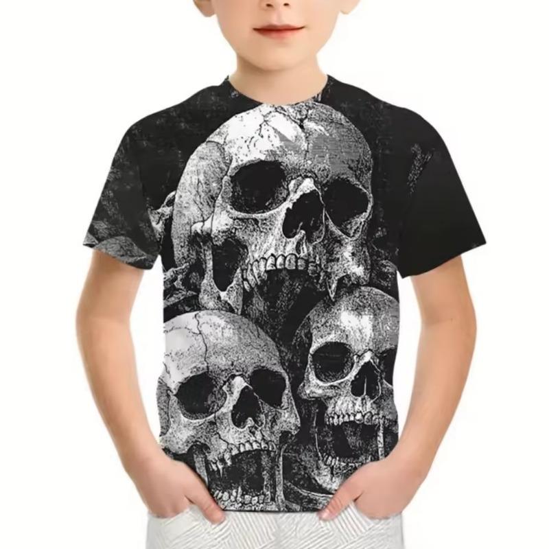Jungen Kleidung Horror Totenkopf 3D Druck Grafik T-Shirts Outdoor Spaß Kinderbekleidung Sommer Lässig Kurze Ärmel Kinder T-Shirt 140 black