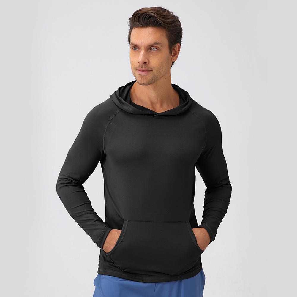 Herren-T-Shirts mit Kapuze, UPF 50+, Sonnenschutz, langärmlig, Sport-Lauf-Angel-Shirts, trockene Passform, sportliches Workout, Lauf-Shirts, langärmlig mit Kapuzen XXL schwarz