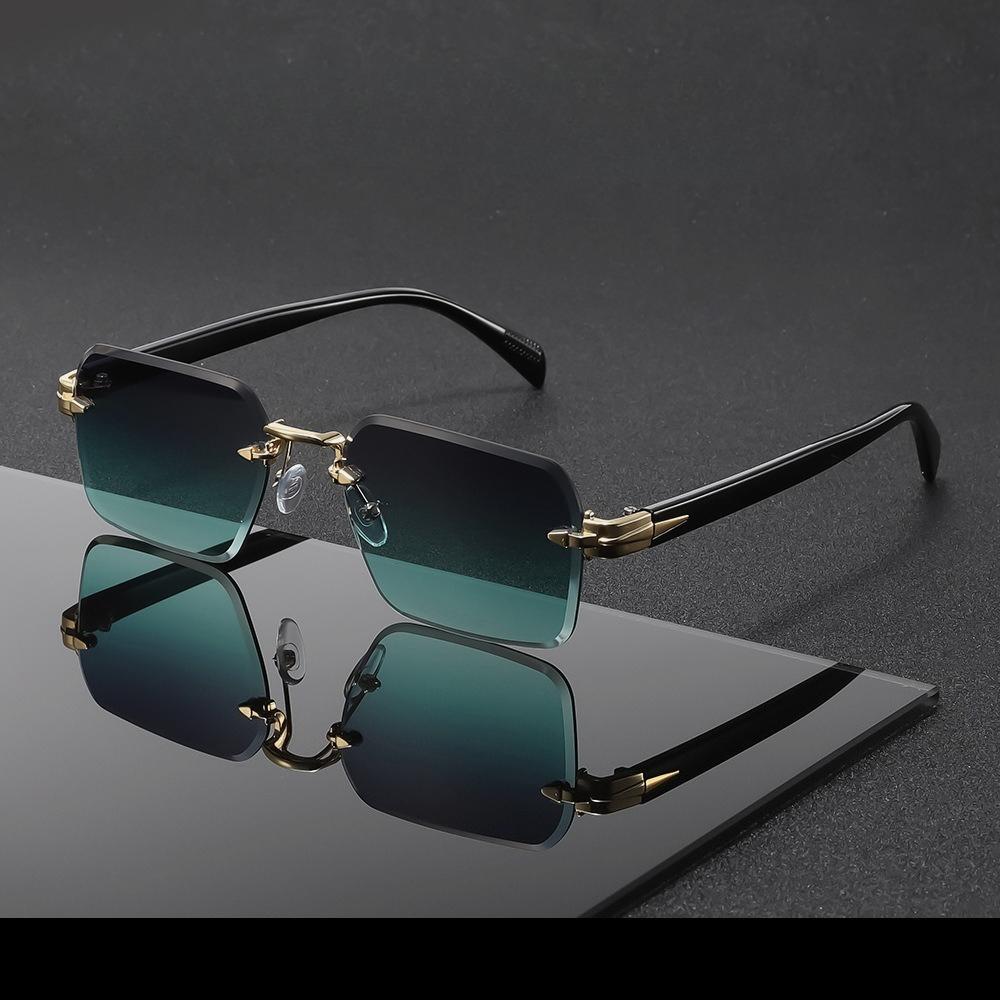 Metall Rahmenlose Sonnenbrille Outdoor Metallscharnier Qualität UV400 Sonnenschutzbrille Damen und Herren Luxus Design Schnittkanten Sonnenbrille Metal hinge gray