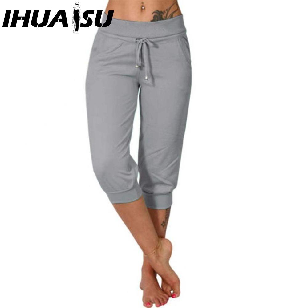IHUASU 10 Farben Damenmode Lässig Einfarbig Print Hosen & Caprihosen L grau