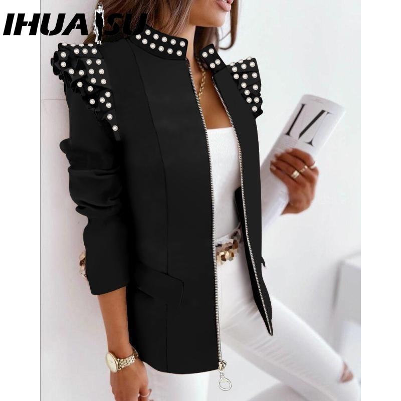 IHUASU Damen Vintage Lässig kariert Herbst Winter Langarm Jacken & Mäntel L