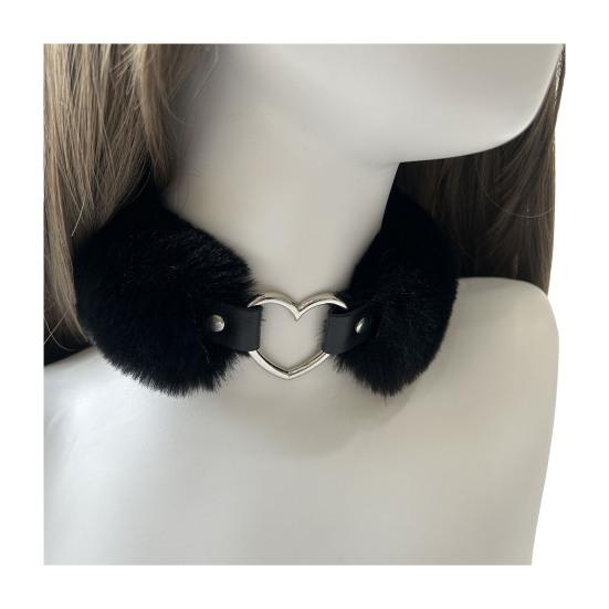 Flauschiges Choker-Halsband Abnehmbare Fuzzy-Halskette Legierung Herz Kunstpelz Choker-Halskette für Damen Herren Alltag Date Partys schwarz
