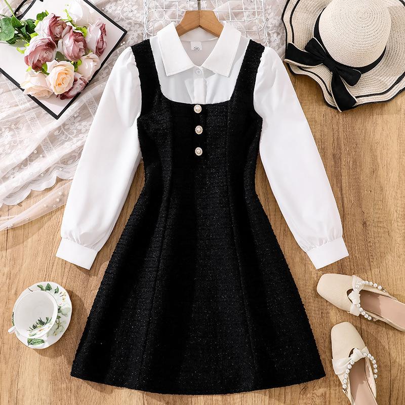 Modische Kleider für Mädchen: Frühling/Sommer Kinder Prinzessinnenkleider im Zweiteiler-Stil 170cm=12Y schwarz