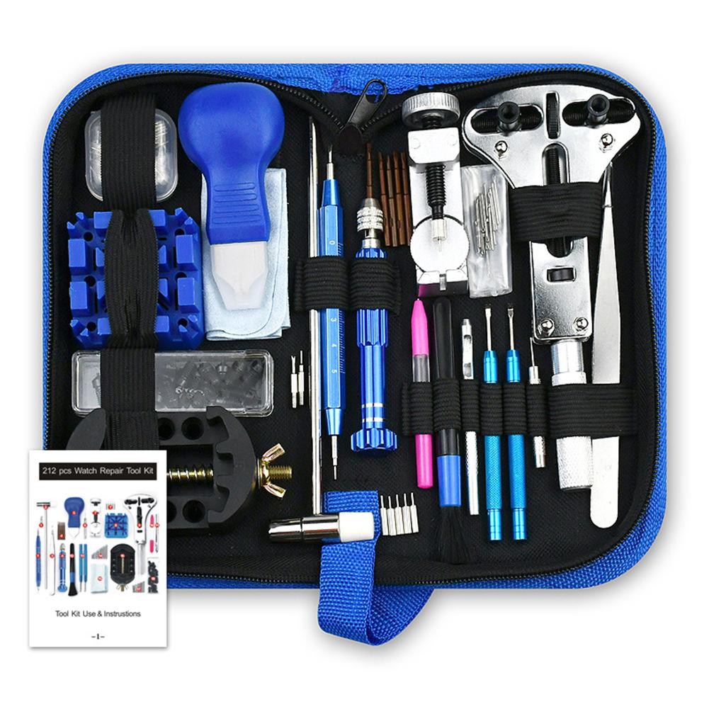 212 stücke Uhr Opener Repair Tool Kit Uhr Hebeln Messer Schraubendreher Pin Hammer Set Uhrmacher Band Link Uhrmacher Zubehör blue
