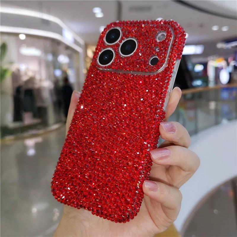 Bling Voller Diamant Case Für iPhone 17 11 12 13 14 15 16 Pro Max 16e 17e Air Glitzer Strass Kamera Schutz Weiche Hülle For iPhone Air rot