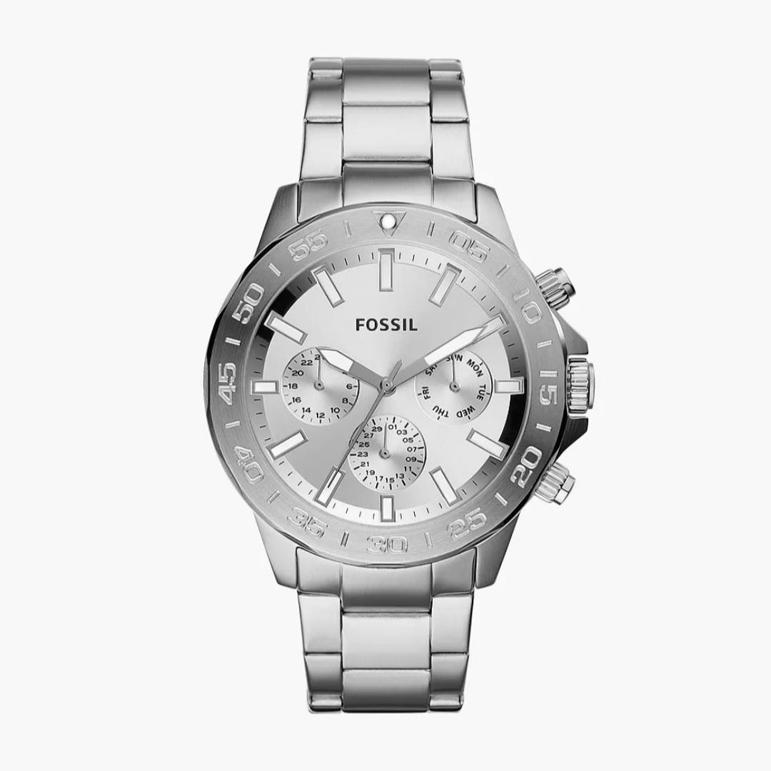 Fossil Herren Quarz Edelstahl Drei-Zeiger Uhr Edelstahlgehäuse/Mineralglas BQ2490 silber