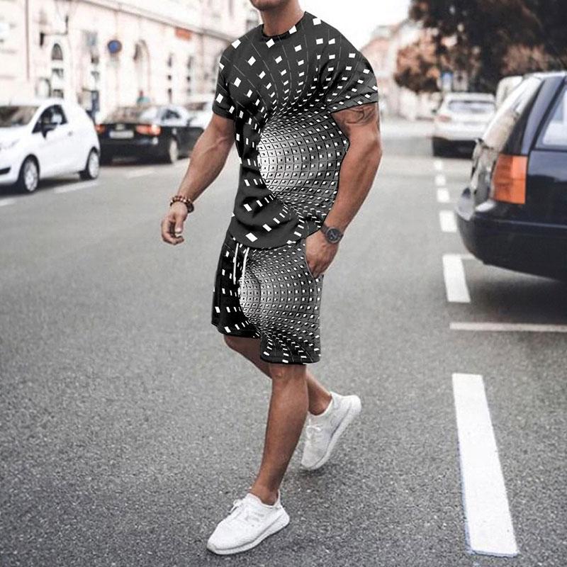 Gradienten Streifen 3d Druck Sommer Männer Set Oansatz T shirts + Shorts 2 Stück 2023 Neue kurzarm Mann Outfits mode Trainingsanzüge Anzug XL