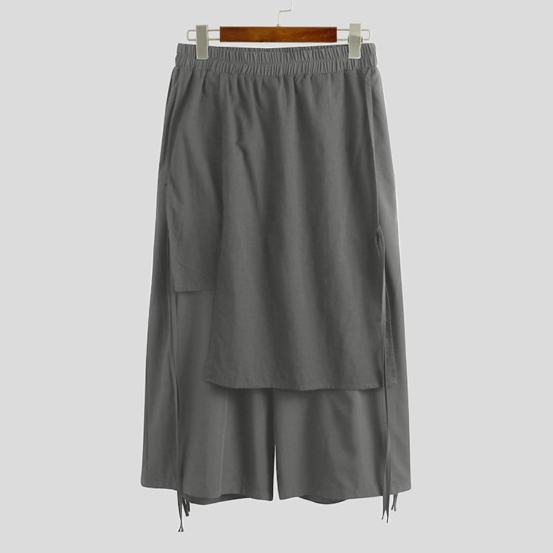 INCERUN Männer Einfarbig Casual Hosen Jogger Elastische Taille Lose Unregelmäßige Rock Hosen Männer Streetwear Harajuku Cropped Breite Bein Hosen 2XL graue