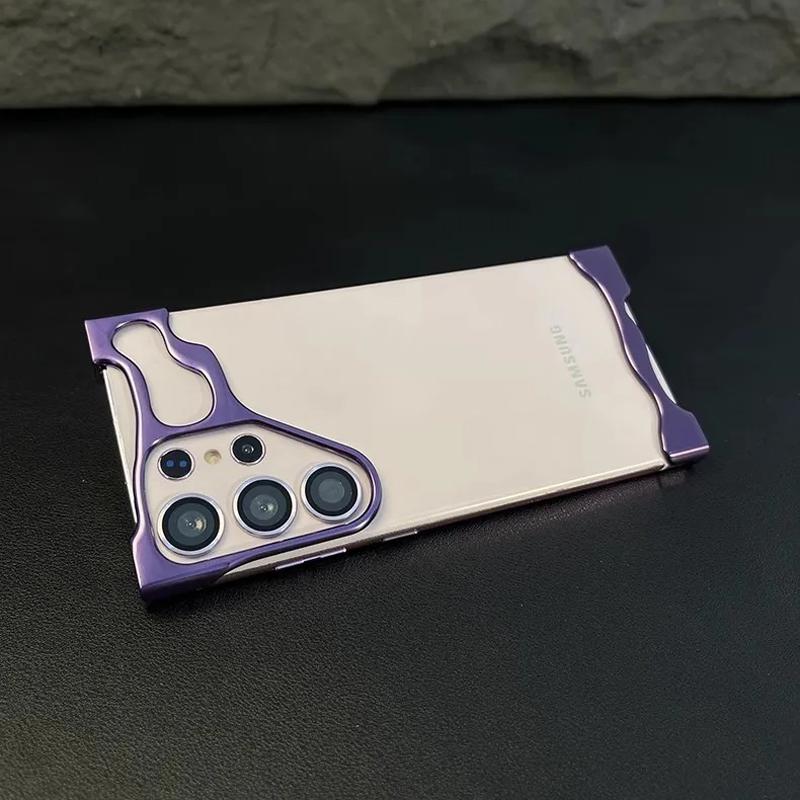 Luxuriöse, unregelmäßige Stoßstangen-Telefonhülle aus Aluminiumlegierung für Samsung Galaxy S25 S24 S23 Ultra Plus, Linsenfolienschutz, stoßfeste Abdeckung aus Bare-Metal For Samsung S23 Ultra violett