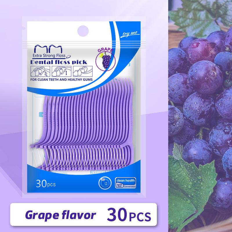30 stücke Mint zahnseide stick home tragbare einweg pflege zahnseide stick, mundpflege tiefe reinigung Grape(30pcs)