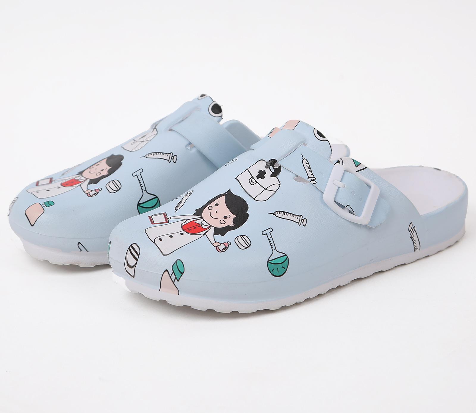 Unisex-Bedruckte OP-Schuhe, leichte Krankenschwester-Clogs, rutschfeste medizinische Hausschuhe 38 himmelblaue