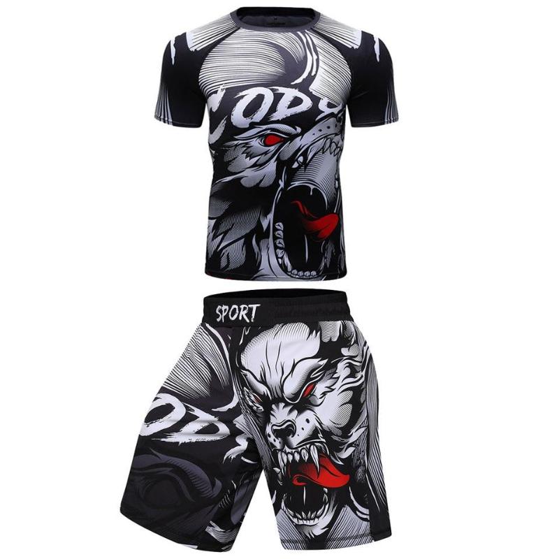 jiu jitsu Rashguard Herren T-Shirts Hosen mma Shorts bjj Boxen Kickboxen Trikots Rashguard Fitnessstudio Kleidung mma Boxen T-Shirt Set S