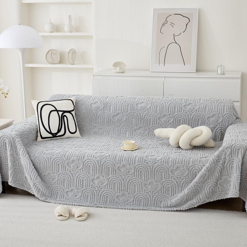 Plüsch Sofa Handtuch Einfarbig Bogen Rutschfestes Sofa Handtuch Universal Wohnzimmer Sofa Handtuch Staubdicht Dekora Vollständige Umhüllung Abdecktuch 180x130cm1pcs