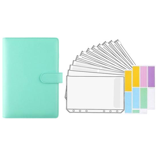 1 Set Budgetplaner Handbuch, transparente Taschen, wasserdichtes Kunstleder, Quittungscoupon, Bargeldumschlag, Bindemittel, Bürobedarf grün