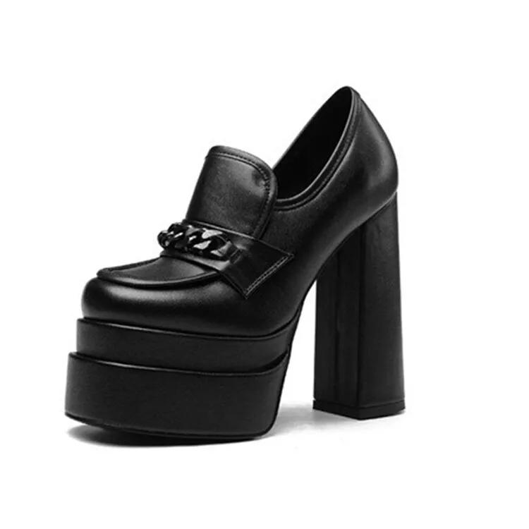 Mode Doppel Wasserdicht Plateau Dicke Ferse Mary Jane High Heels Mode Eckige Spitze Flacher Ausschnitt Pendler Damen Einzel Schuhe 45 black