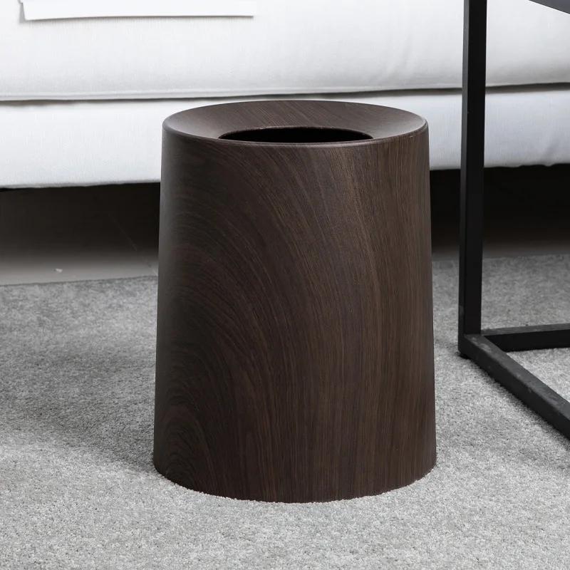 Versteckter Mülleimer ohne Deckel, kegelförmiger Papierkorb, nordischer Stil, für Schlafzimmer, Toilette, Badezimmer, Holzmaserung, Müllaufbewahrungsbox, Haushaltswaren M