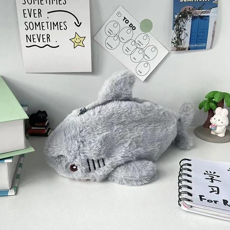 Niedliche Plüsch-Haifisch-Federmäppchen für Schüler, Schreibwaren, Schulbedarf, Kawaii-Puppe, zurück zur Schule, Aufbewahrungstasche, Stifttasche, Schreibwaren