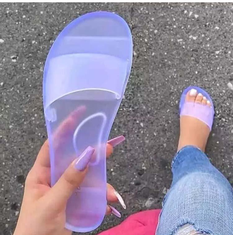 Frau Sandalen Sexy Sommer Schuhe Frau Slip Auf Mode Sandalen Rutschen Damen Transparent Wohnungen Schuhe 39 reinfarbig