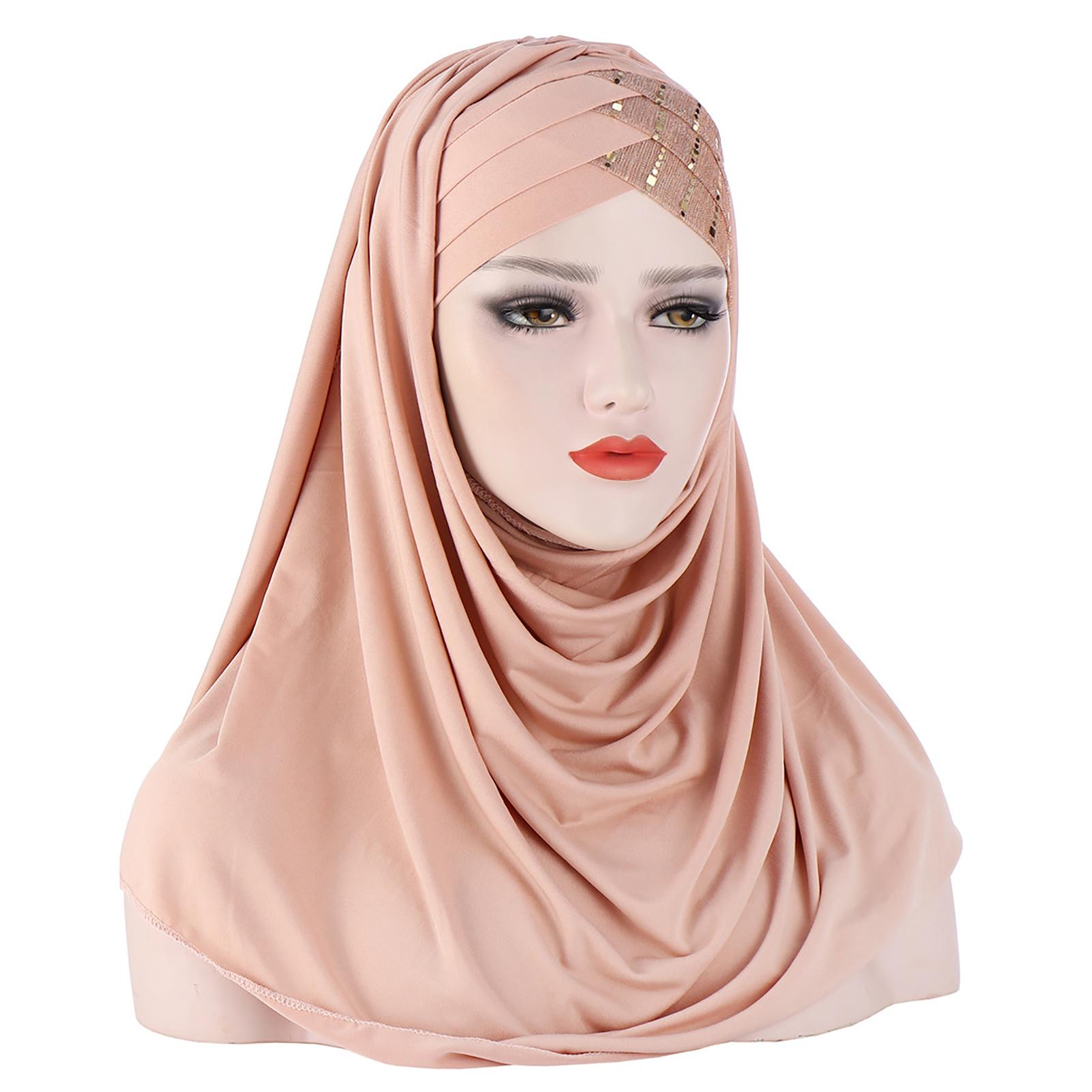 .st Damen Weiche Seide mit Pailletten Hijab Kopftuch Kopftuch Turban Hut Kopfbedeckung rosa