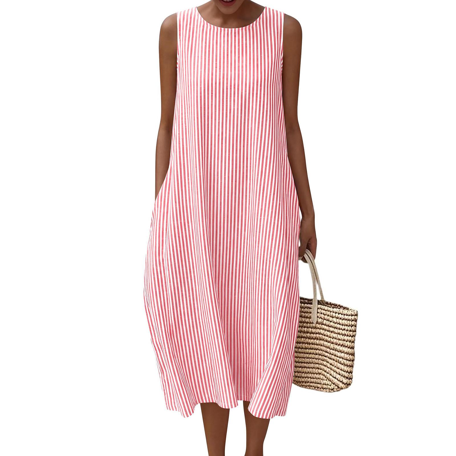 Sommerkleider für Damen 2026 Freizeitkleider für Damen Ärmellose Midikleider für Damen Abschlusskleid Sommerkleid XL rosa