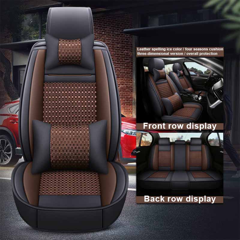 Vollumschlag-Autokissen, universeller Vier-Jahreszeiten-Sitzbezug aus Leder, geeignet für die meisten Autos, Autos, SUVs, LKWs, Pickups, Airbag-kompatibel Deluxe Edition kaffeebraun/schwarz
