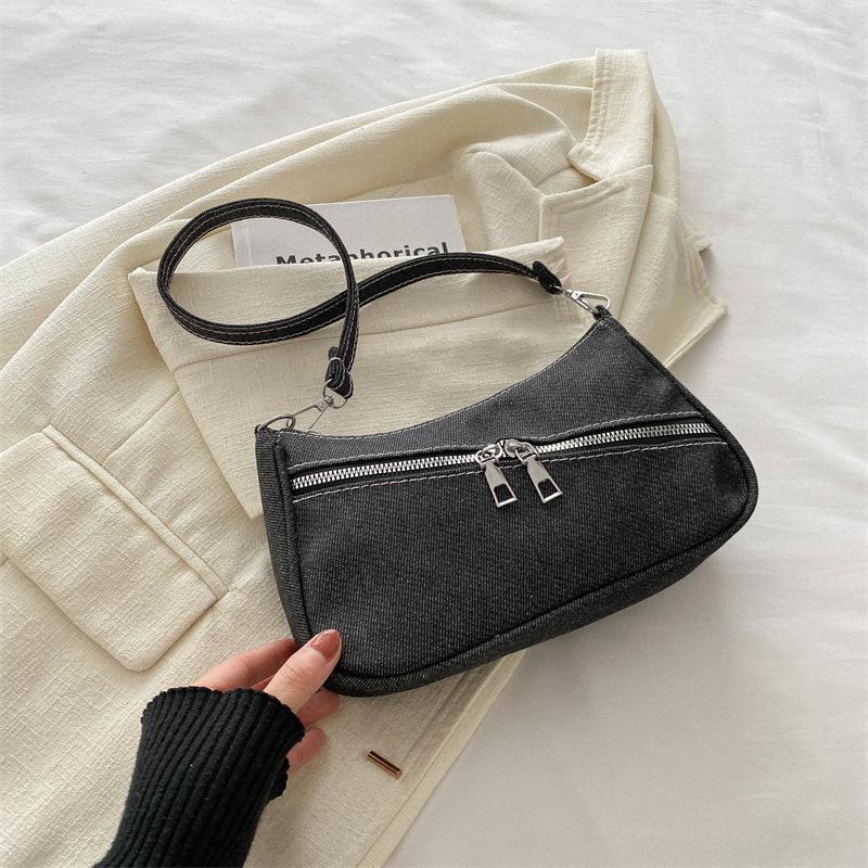 Neue Denim Koreanischer Stil Modisch und Personalisiert Influenza Motorradstil Modisch und Modisch Ein-Schulter Unterarm Damen Tasche