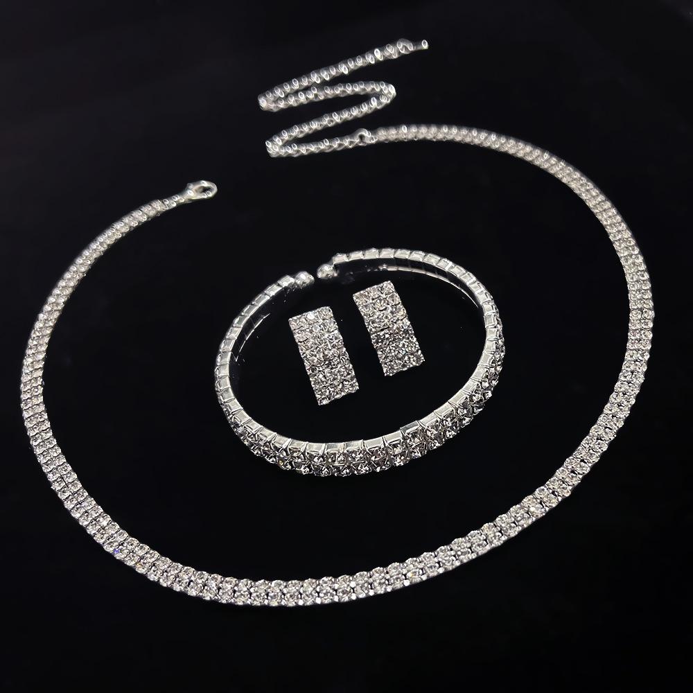 Schmuck Zweireihig Schlüsselbein Kette Hochzeit Kleid Studio Beliebte Schmuck Weibliche Braut Zirkon Halskette Ohrringe Set silber