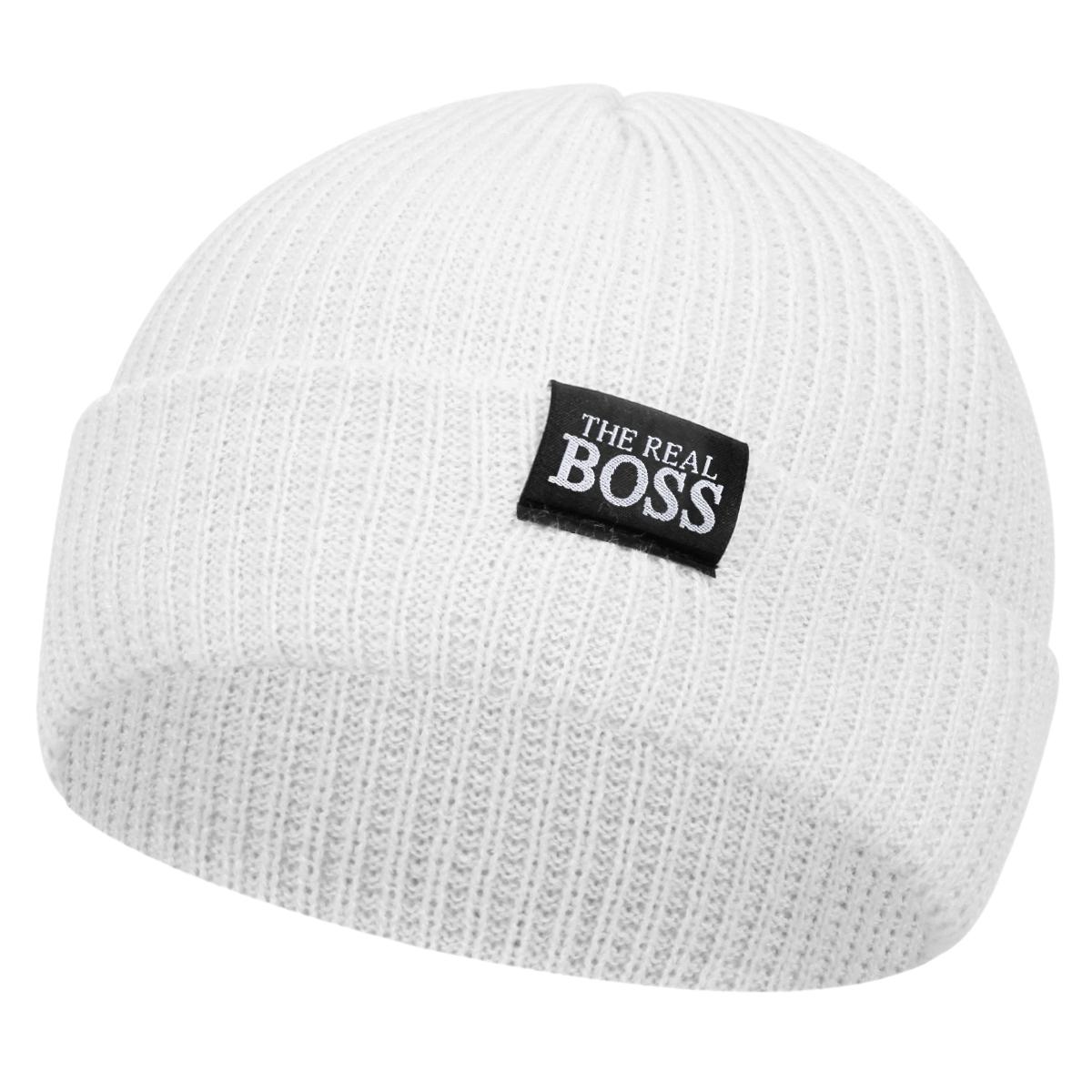 Unisex The Real Boss Etikett Dekoration Hip Hop Melonenmütze Winter Radfahren Warme Mützen Strickmützen Frühling Herbst Outdoor Sport Reise für Damen Herren weiß