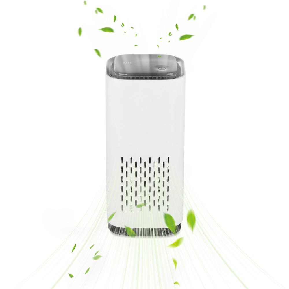 Luftreiniger für Zuhause, Schlafzimmer, tragbarer Auto-Negativ-Ionen-Luftreiniger mit Atmosphärenlicht-Touch weiß