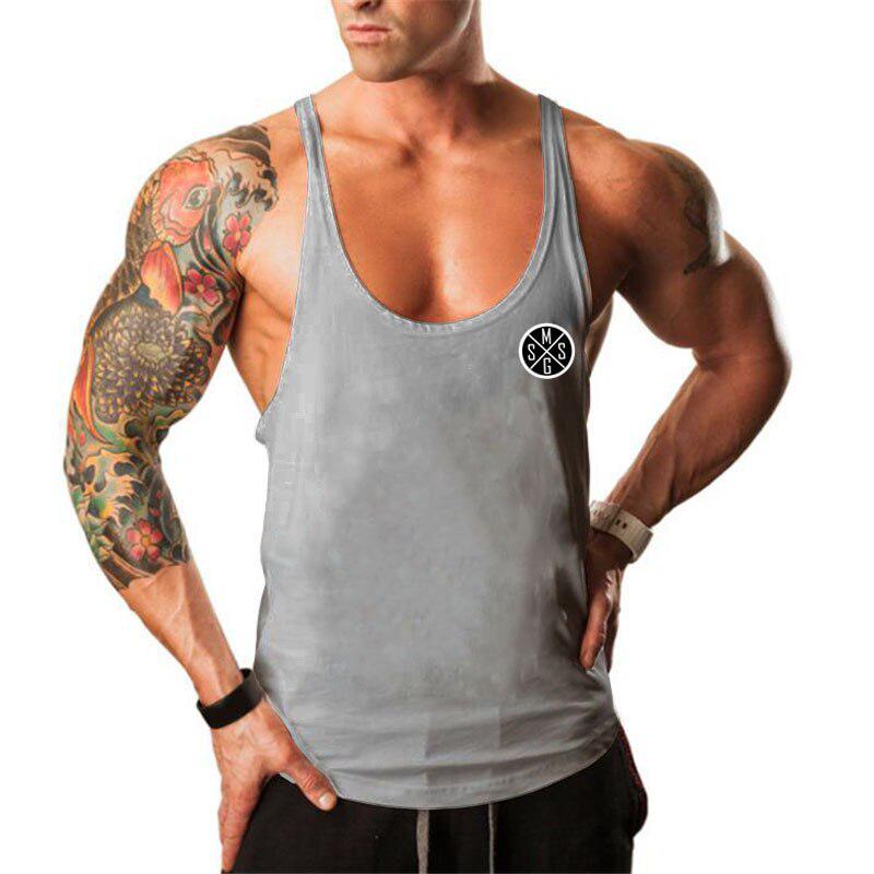 Neu eingetroffene Herren-Sport-String-Unterhemden, ärmellos, Fitness, Bodybuilding, Tanktops, Fitnessstudio, Workout-Kleidung für Männer M graue