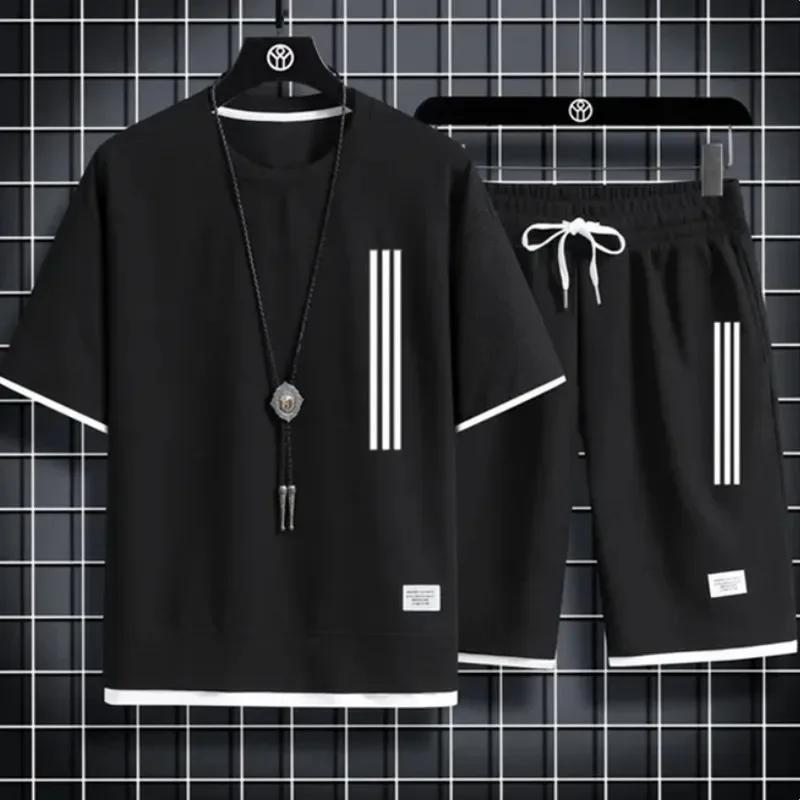 Adidas New Man Trainingsanzüge 2-teilige Kurzarmanzüge Bedrucktes T-Shirt + Jogginghose Sets Sutdent Casual Sommer Sportkleidung XXXL