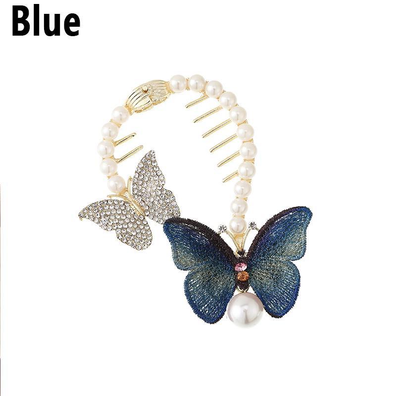 Strass Schmetterling Haar Klaue Clips Elegante Simulation Perle Haar Schnalle Kopfbedeckung Haarnadel Haar Brötchen Haar Zubehör YSL blau