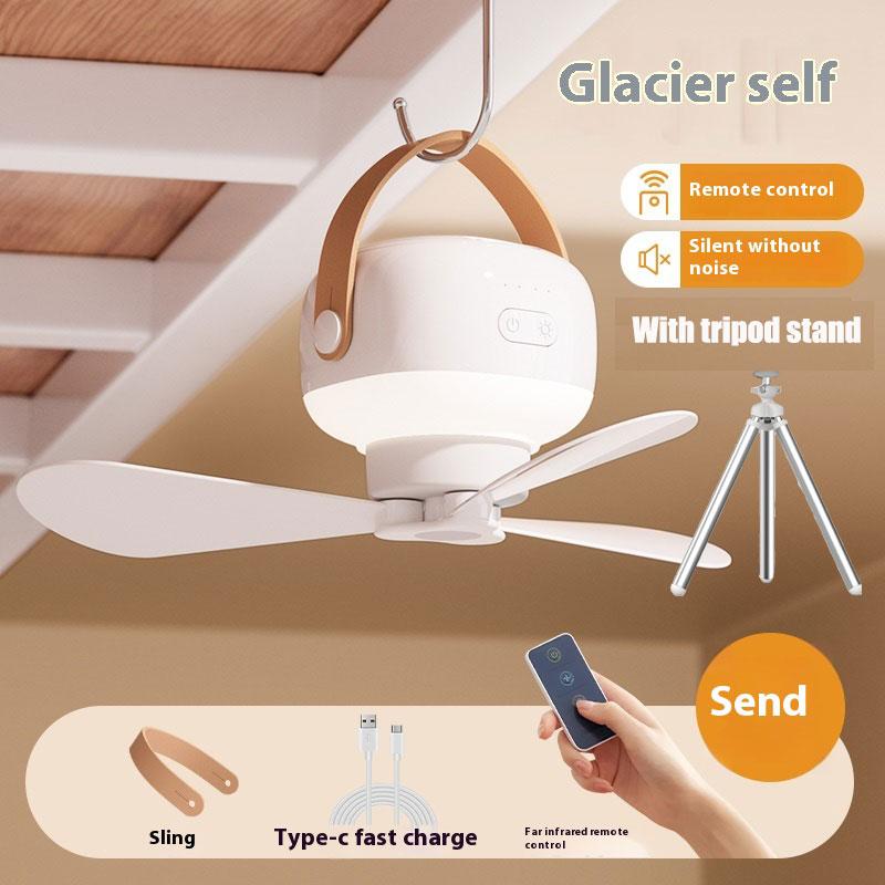 Tragbare Deckenventilatoren, wiederaufladbarer elektrischer LED-Ventilator, Nachtlampe, für Zuhause, Outdoor, Camping, Zelt, Hängeventilator, Licht mit Fernbedienung 1pcs weiß