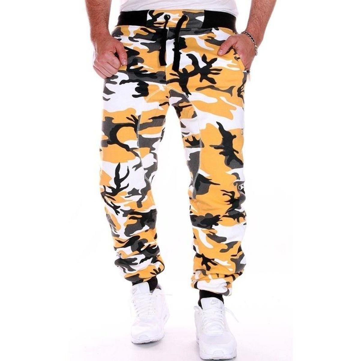 Herren Camouflage Hose Jogginghose Sporthose Fitness Sport Jogging Army XXXL camouflage/gelb