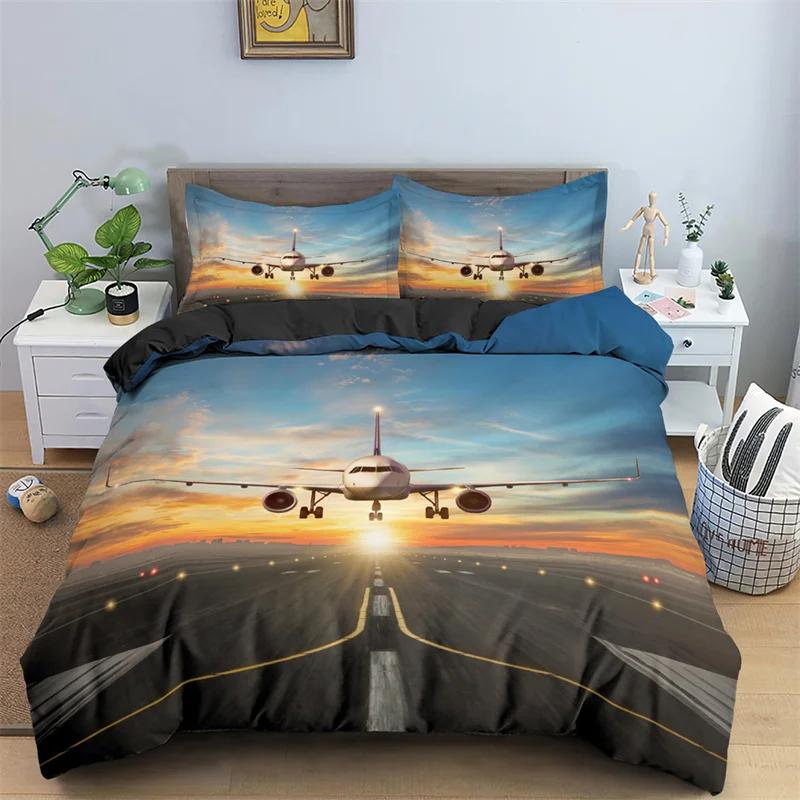 Flugzeug Bettwäsche Set Flugzeug Druck Bettbezug für Jungen Mädchen Schlafzimmer Wohnheim Luxus Mikrofaser Modern Einzel König Bettdeckenbezug EU Single(135x200cm)
