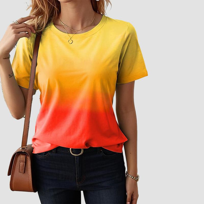 Mode Frauen Farbverlauf Druck T Shirt lustige lässig O-Ausschnitt kurze Ärmel T-shirt Sommer weibliche T-Shirt XS orange