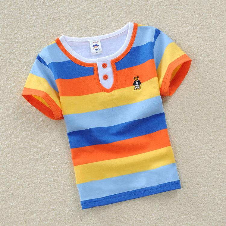 Kinder Kinderbekleidung Jungen Sommer Kurzarm T-Shirt Doppelkragen Rundhals Gestreift Fake Zweiteiler Stickerei Koreanische Version 120cm