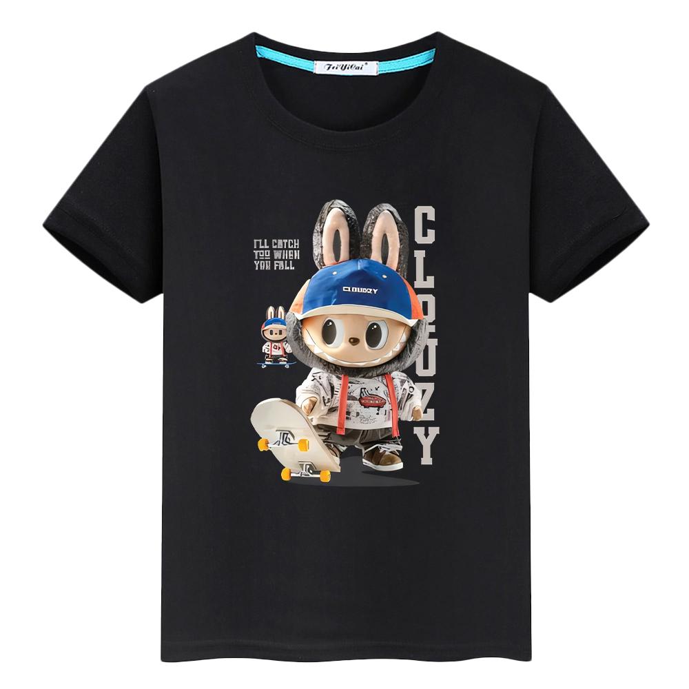 Kawaii Oberteile Niedliches Labubu T-Shirt für Kinder Jungen 4-14 Jahre Kleinkind Mädchen Kleidung Anime Kurz Pride T-Shirt Y2K Kinderkleidung Mädchen 100 schwarz