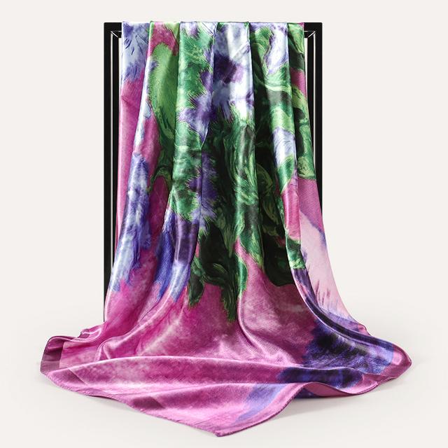 Frauen Seide Quadrat Schal Dame Bandana Kopf Wrap Schal Satin Foulard Weibliche Große Hijab Halstuch Schals Pashmina 2021 Stirnband One Size