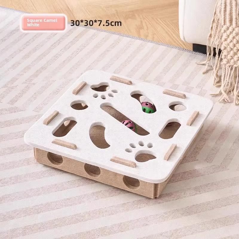 Katzenpuzzle Spielzeug Filz Puzzlebox Katze Bewegungsspielzeug mit Ball Indoor Sport Unterhaltung Jagd Katzenspielzeug für Wohnungskatzen square weiß