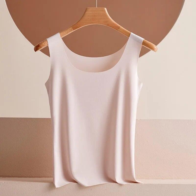 Sommer Dünne Nahtlose Eis Seide Tank Tops Frauen Slim Fit Ärmellose Bodenbildung Casual Tanks Camis Solide Büro Dame Westen Top 30755 L rosa