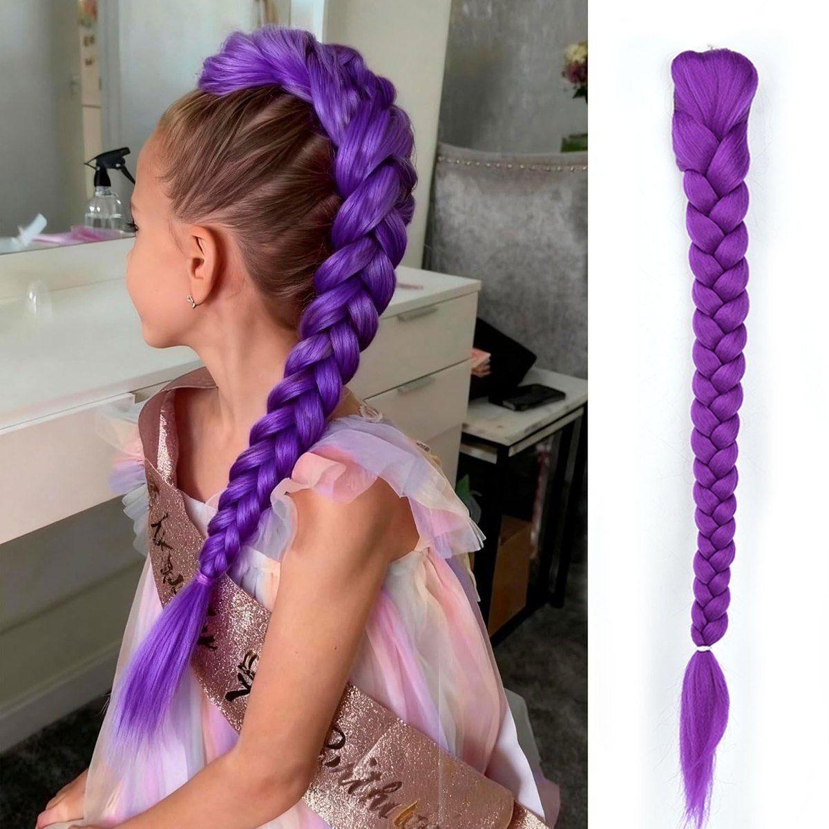 Kpop Hunters Rumi Cosplay Perücke Zopf Halloween Party Accessoire Kostüme Requisiten Karneval Verkleidung 66cm violett