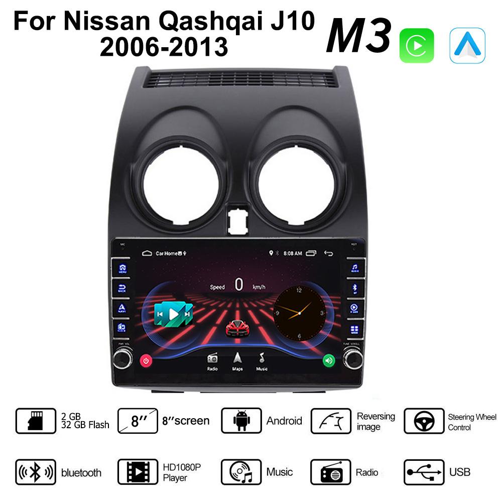 Android Autoradio Multimedia Video Player für Nissan Qashqai J10 2006-2013 mit Knopf Knopf Carplay WiFi BT 2 Din 2+32GB 2+32GB