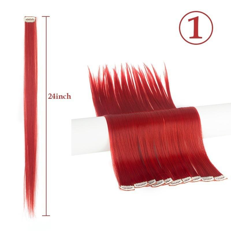 Mehrfarbiges Haarteil, glatte Haarverlängerung, Haarteile, Clip-in-Haarverlängerung, 55 cm 1