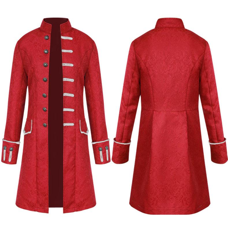 Herren-Gehrock aus Samt, Gothic, Steampunk, viktorianisch, mittelalterliche Renaissance, Hofritter-Uniform, Abendparty-Kostüme M rot