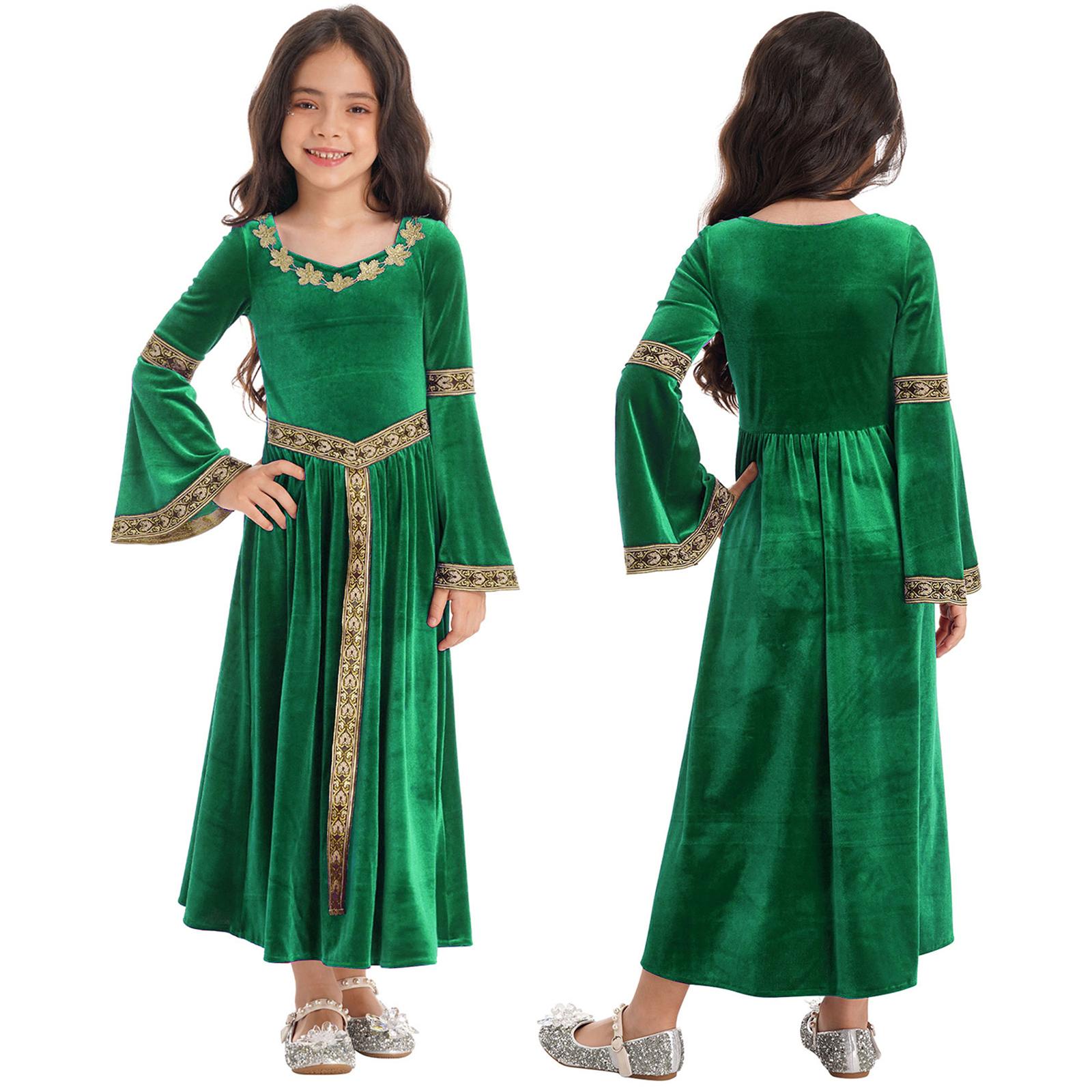 Mittelalter Kostüm Mädchen Mittelalterkleid Vintage Prinzessin Maxikleid Renaissance Cosplay Kostüm Partykleid 15-16 Years grün