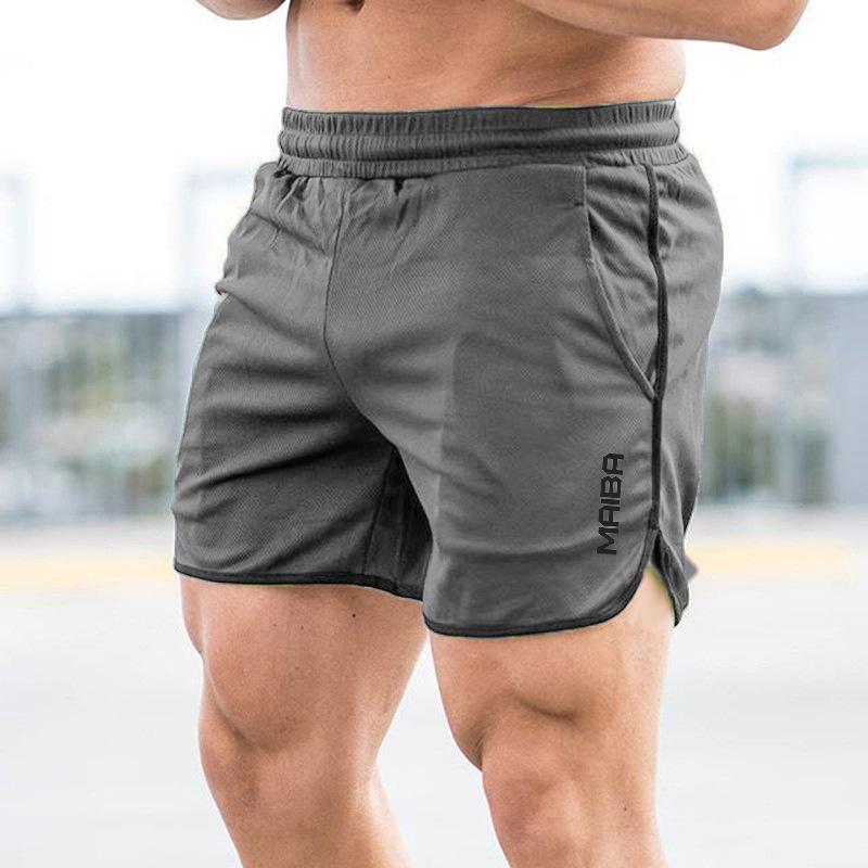 Männer Fitness Bodybuilding Shorts Mann Sommer Turnhallen Workout Männlichen Atmungsaktives Netz Schnell Trocknend Sportswear Jogger Strand Kurze Hosen L graue